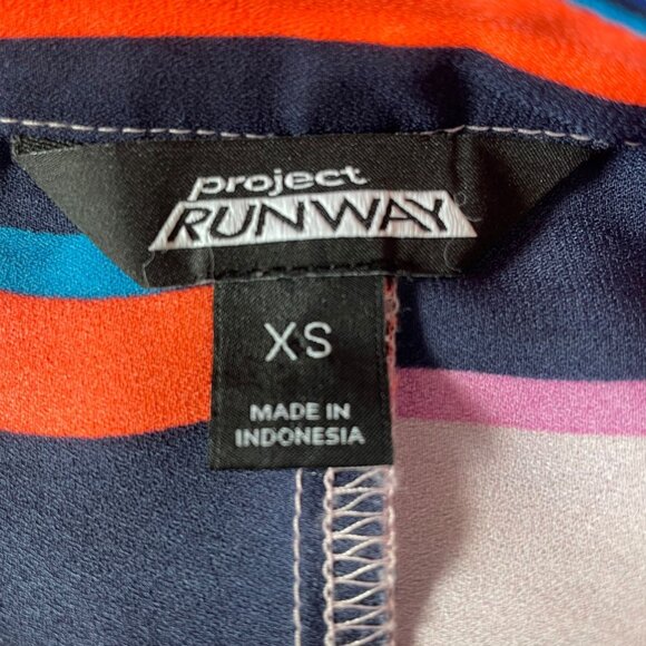 Project Runway XS Multicolor Striped Blouse Oversized Casual Bold Retro Eclectic - Picture 2 of 9